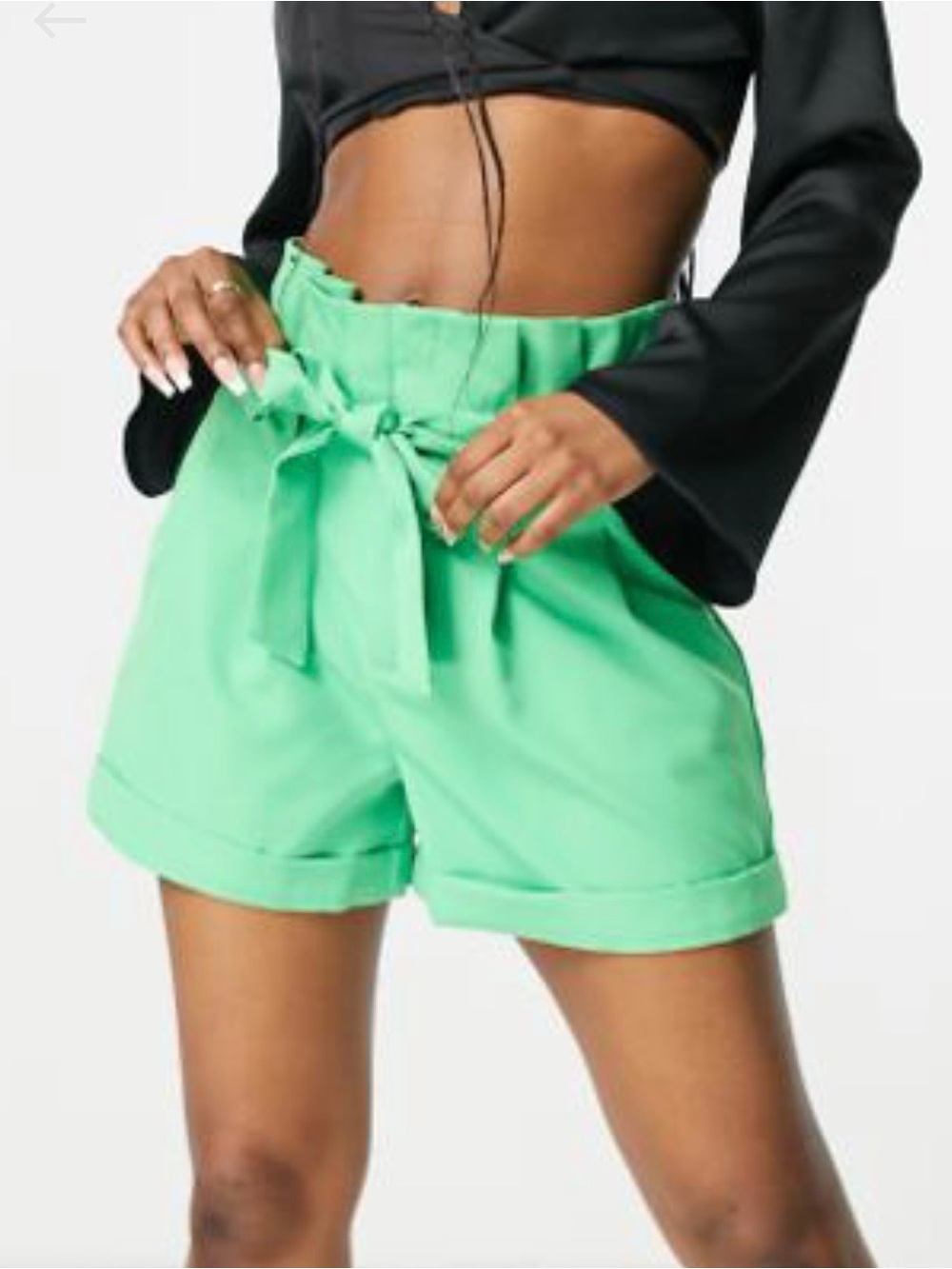 High-Waist Tie-Belt Paperbag Shorts in Mint Green